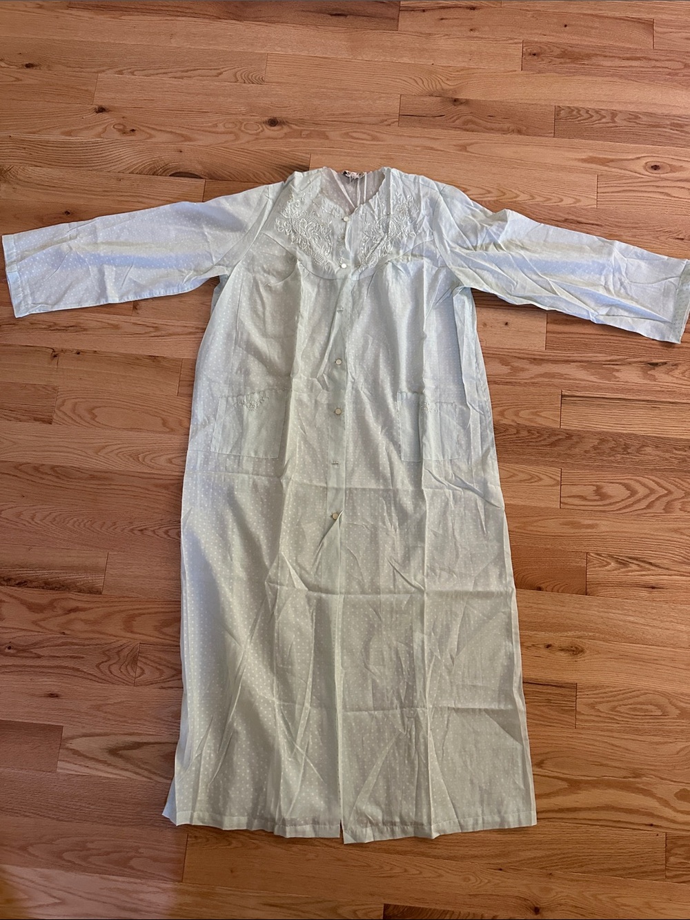 Classic Women's Long Button-Front Nightgown in Light Blue Green